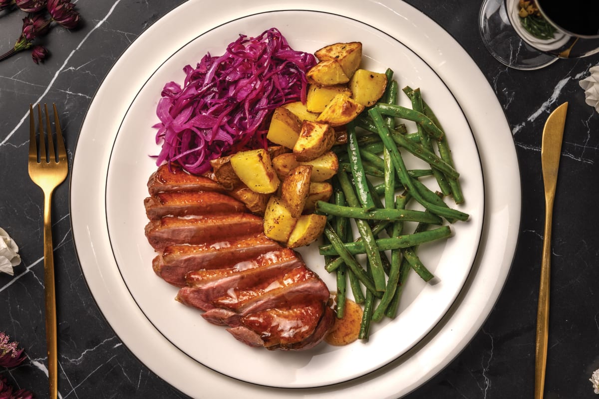 Plum-Glazed Roast Duck & Golden Potatoes