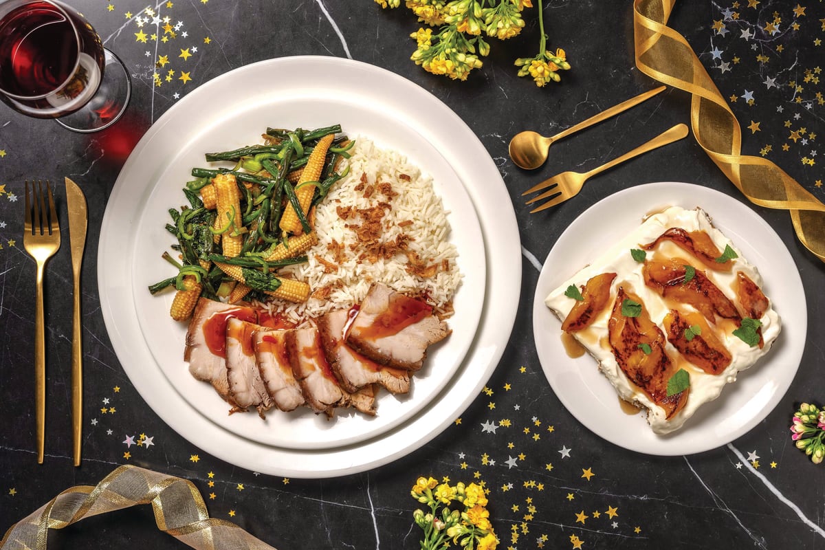 Plum Roasted Pork Belly & Soy Greens for Dinner