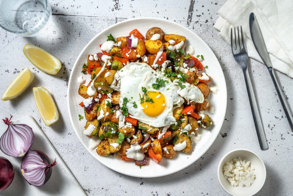 Poêlée de légumes avec œufs frits