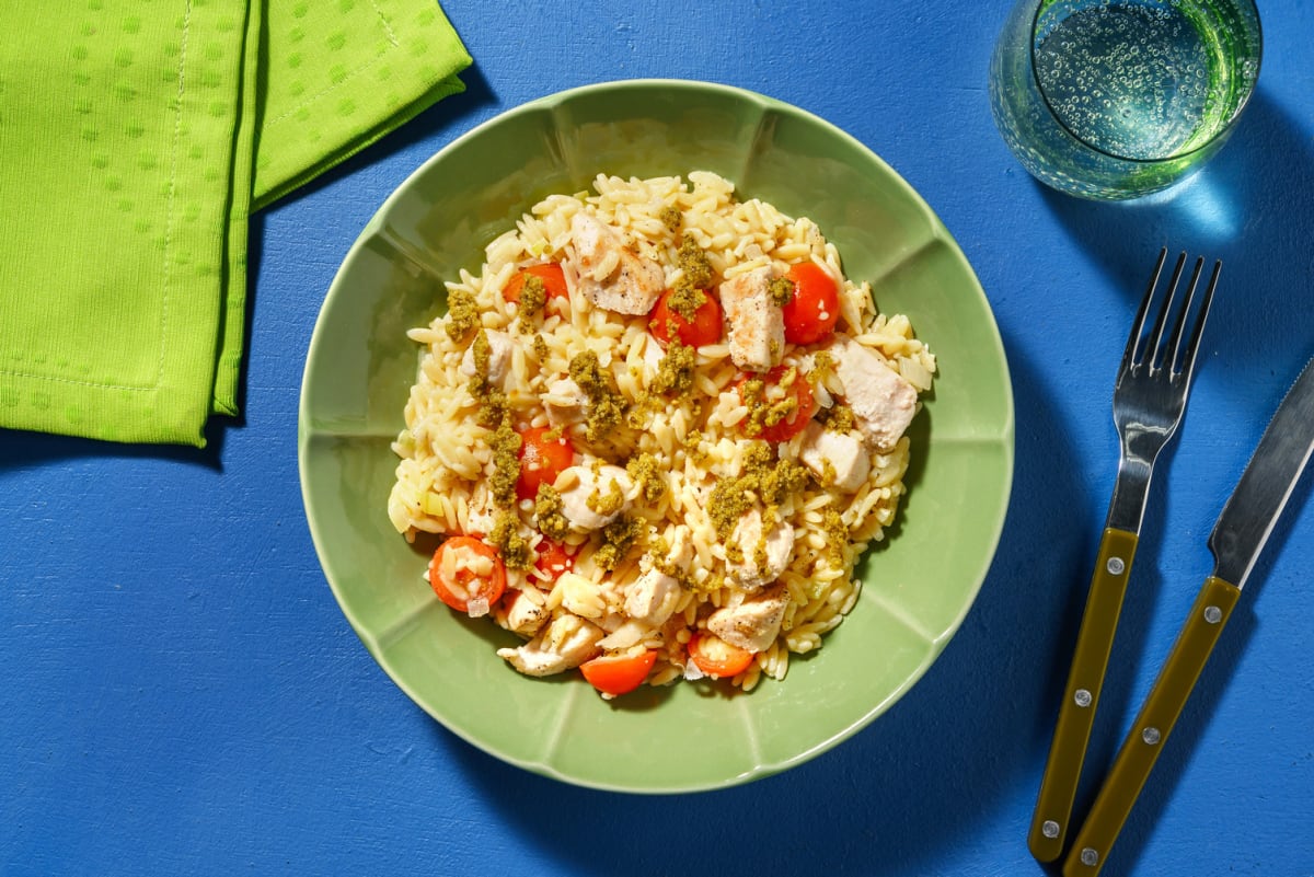 Poêlée de poulet et d’orzo