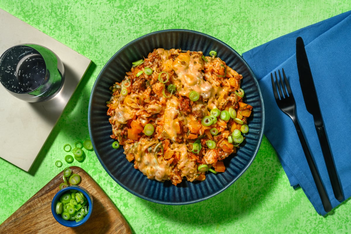 Tex-Mex Style Beef and Pork Rice Skillet