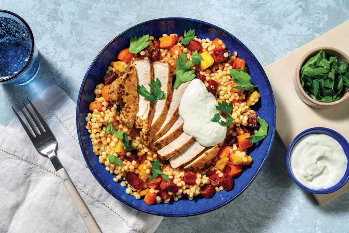 Pomegranate Pork Steak & Israeli Couscous