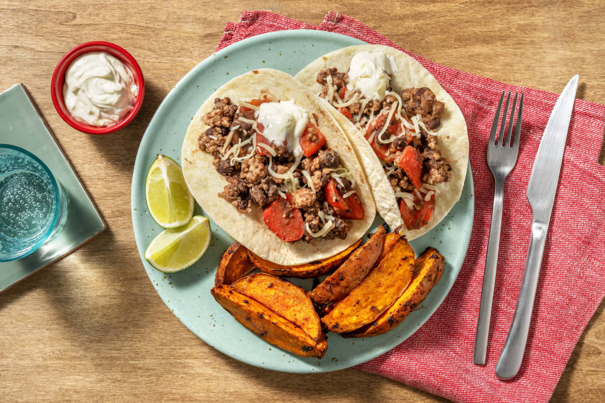 Pork, Pepper and Black Bean Tacos