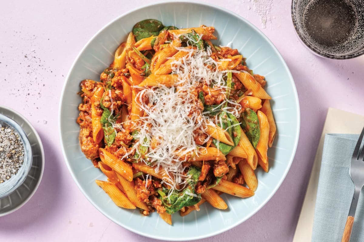 Garlic-Herb Pork & Veggie Penne with Parmesan