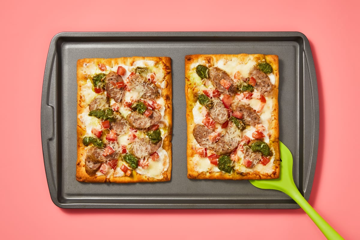 Pork Sausage Pesto Flatbreads