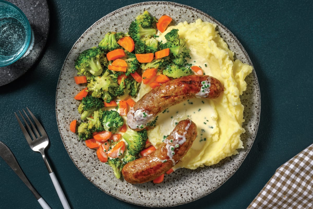 Pork Sausages & Creamy Chive Sauce