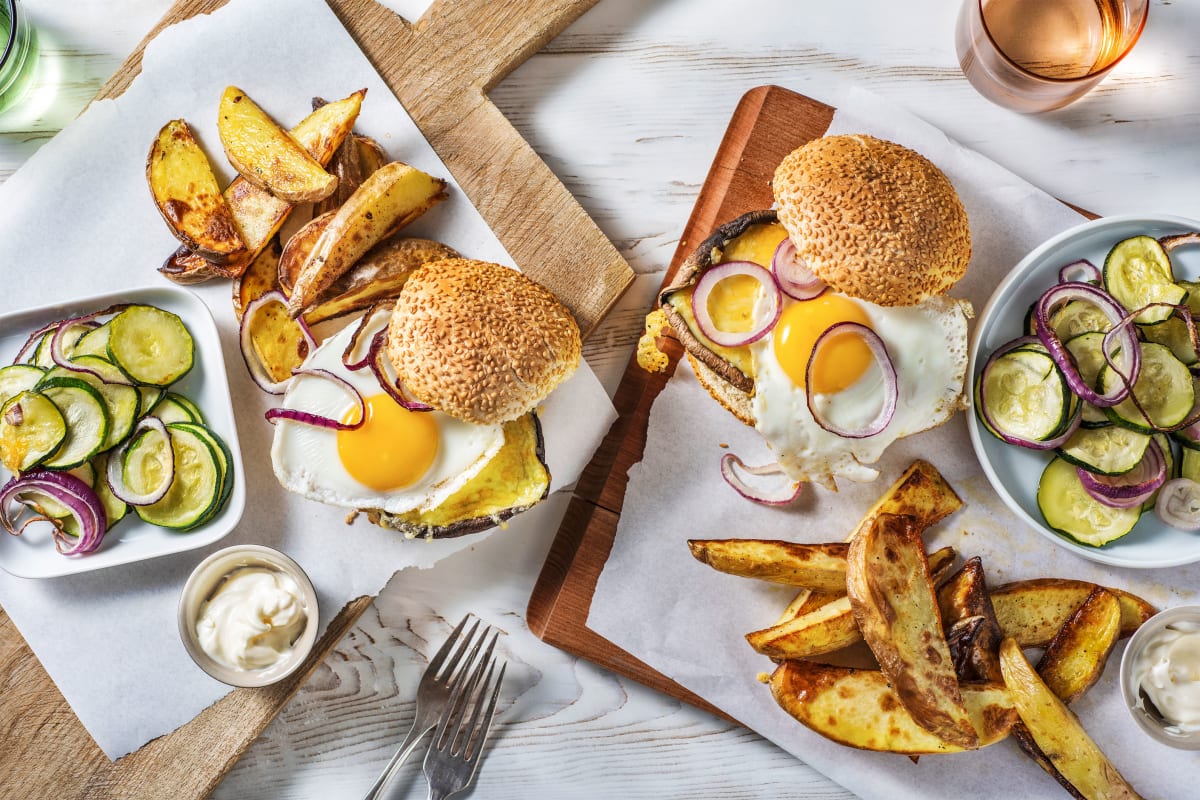 Burger de portobello avec un œuf au plat