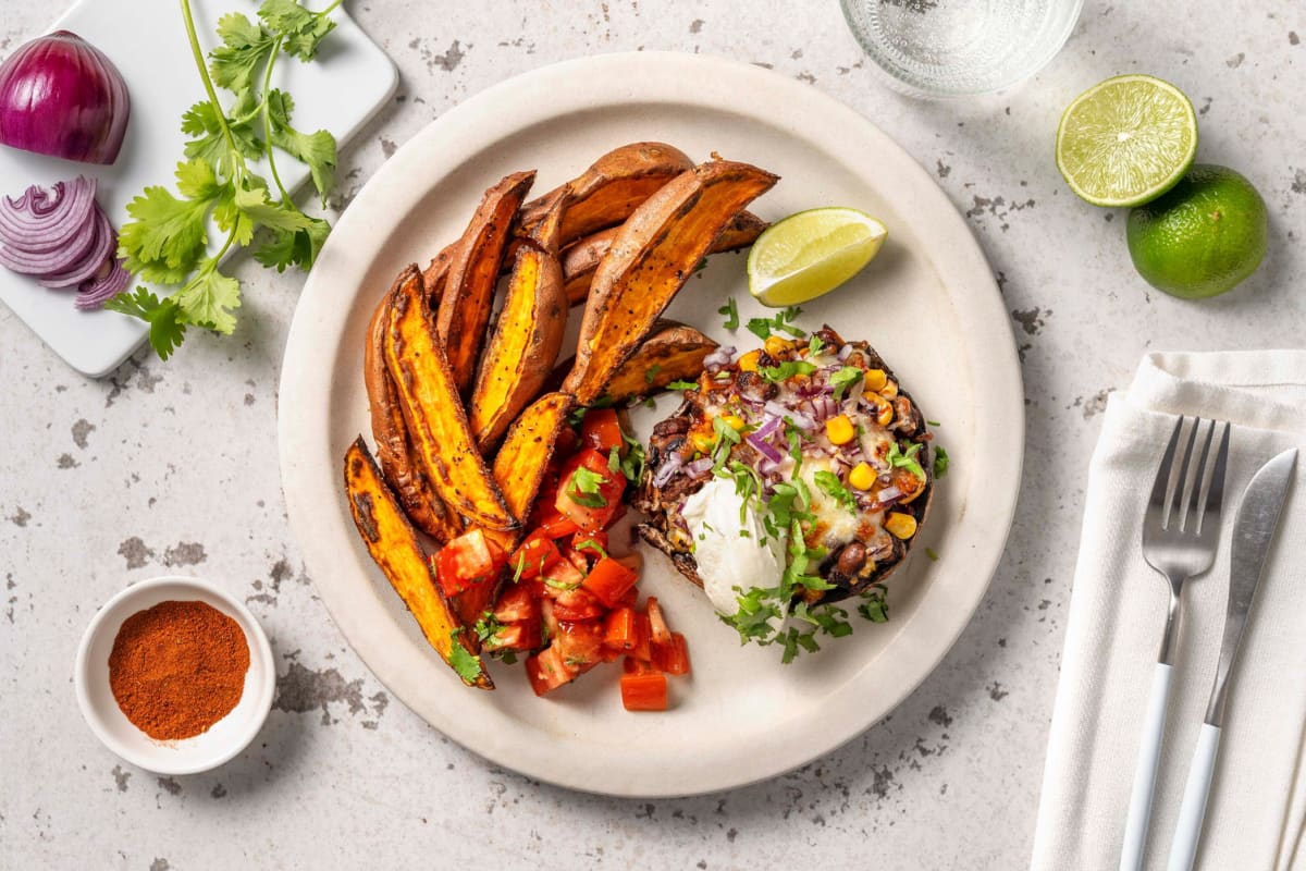 Portobello farci à la mexicaine et crème aigre