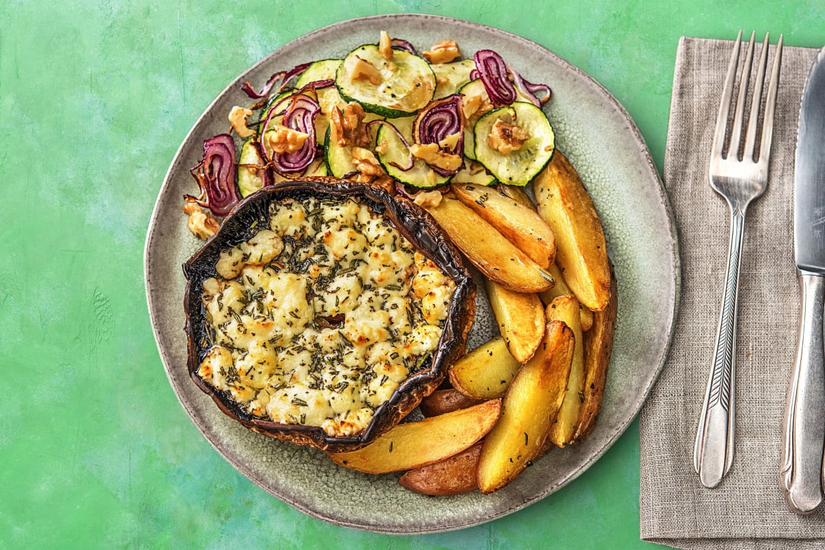 Portobello gratiné au fromage de chèvre et aux noix