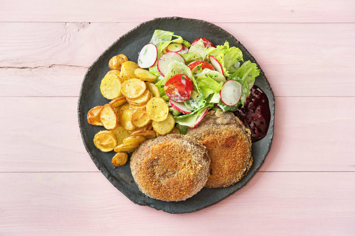 Portobello-Schnitzel zu Ofen-Bratkartoffeln