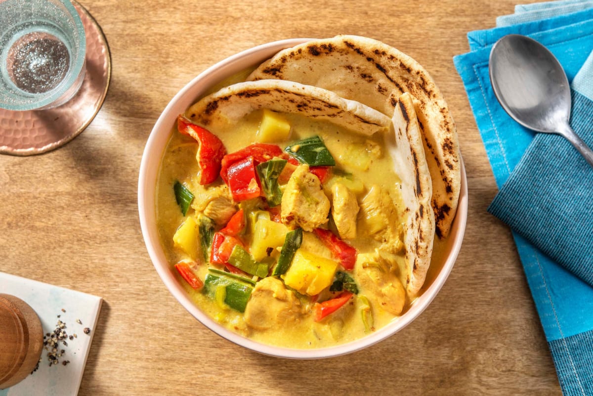 Poulet-Curry-Eintopf mit buntem Gemüse