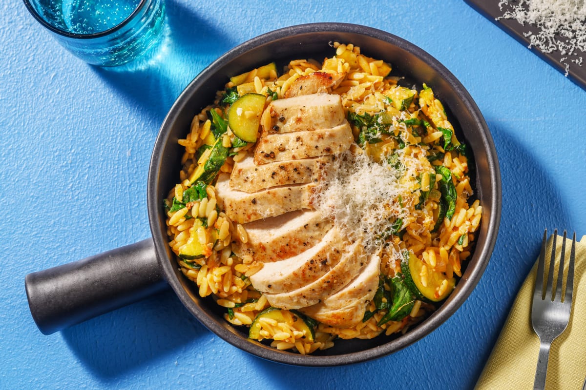 Poulet et orzo au pesto de tomates séchées