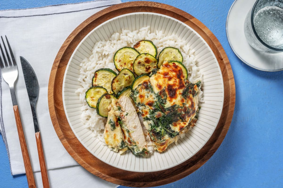 Poulet garni de fromage et d’épinards