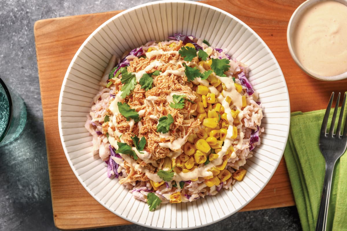 Easy Pulled Chipotle Chicken & Brown Rice Bowl