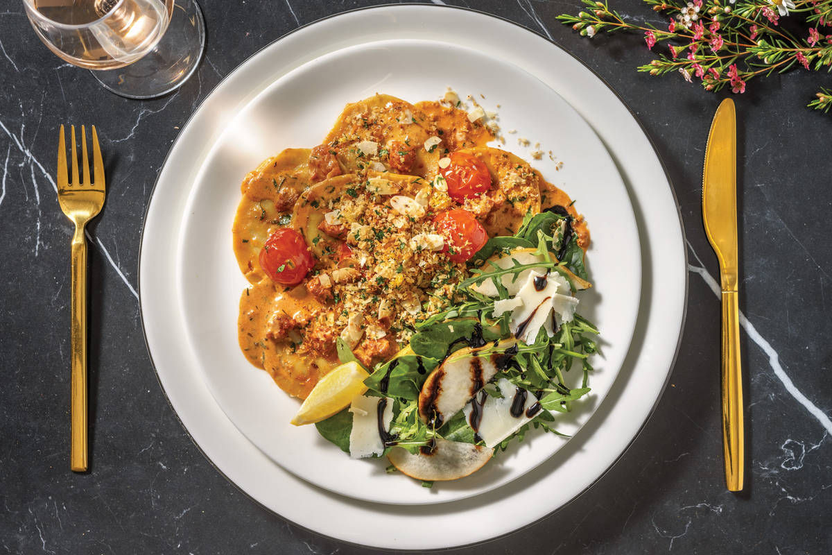 Pumpkin Ravioli & Chorizo Cream Sauce