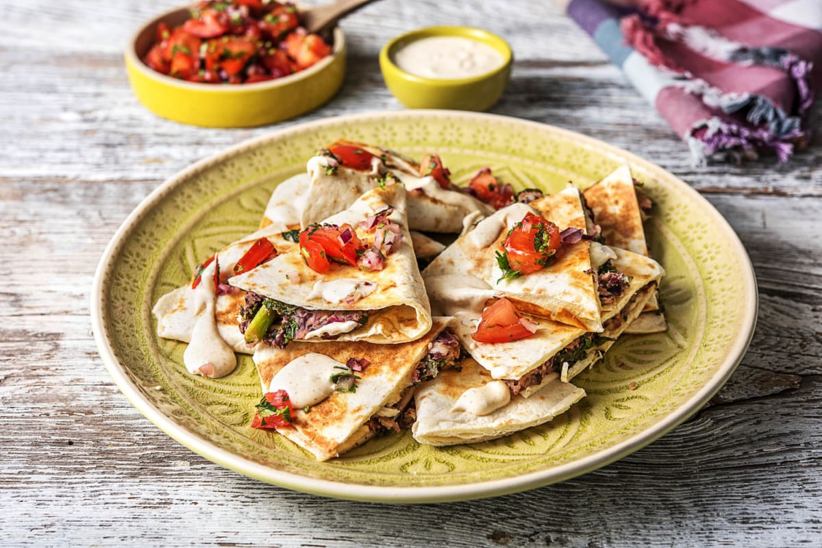 Quesadillas au chou frisé et aux haricots noirs