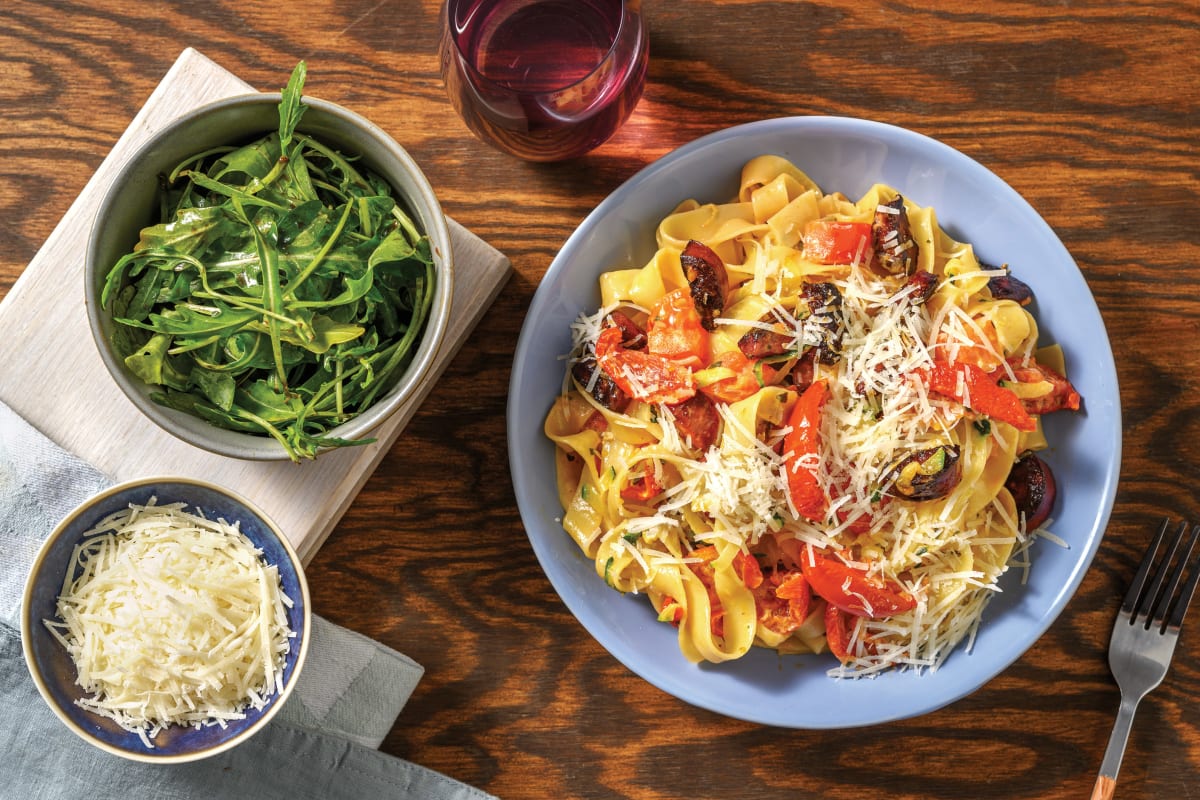 Quick Semi-Dried Tomato & Chorizo Fettuccine