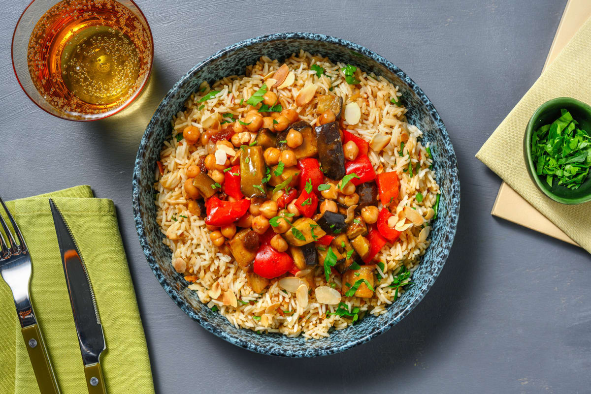 Chicken Tenders, Chickpea, and Eggplant Tagine-Style Stew