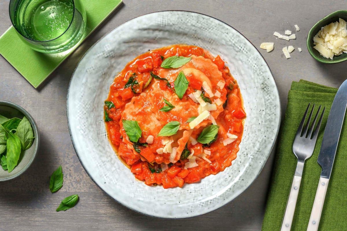 Squash Ravioli in Sun-Dried Tomato Sauce