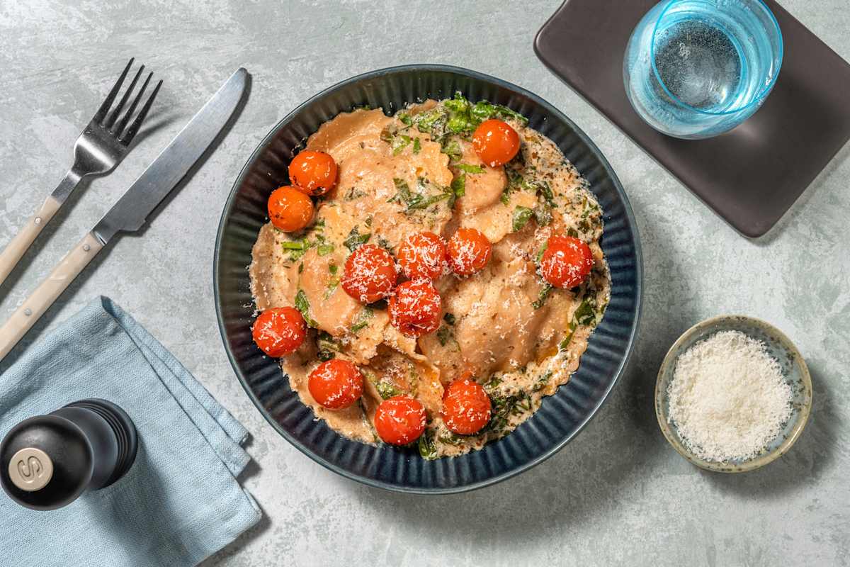 Creamy Italian Sausage Pesto Butternut Squash Ravioli