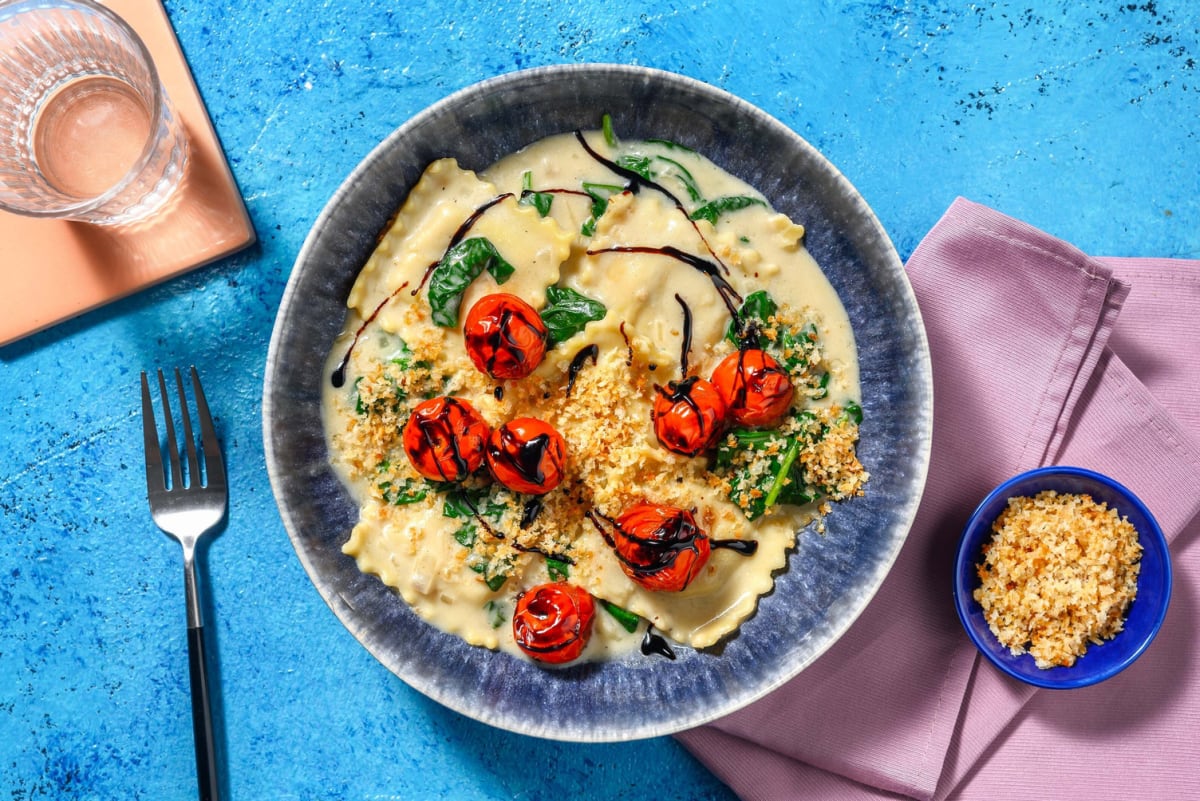 Mushroom Ravioli and Sausage in Parmesan Sauce