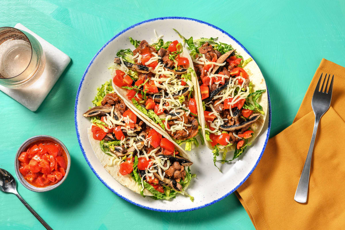 Refried Bean and Portobello Mushroom Tacos