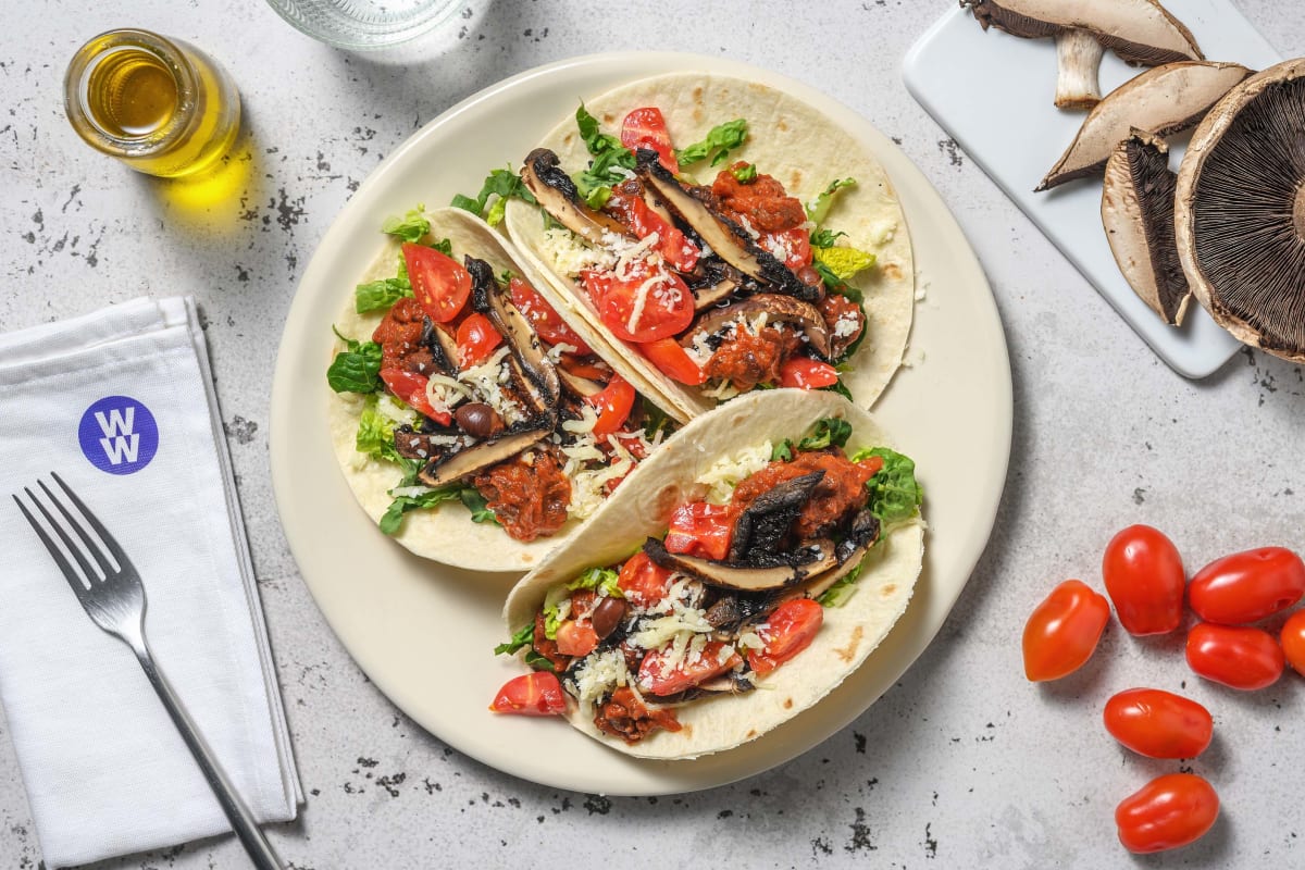 Refried Bean and Portobello Mushroom Tacos