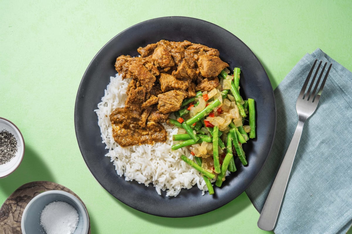 Rendang met rundvlees en pittige boontjes