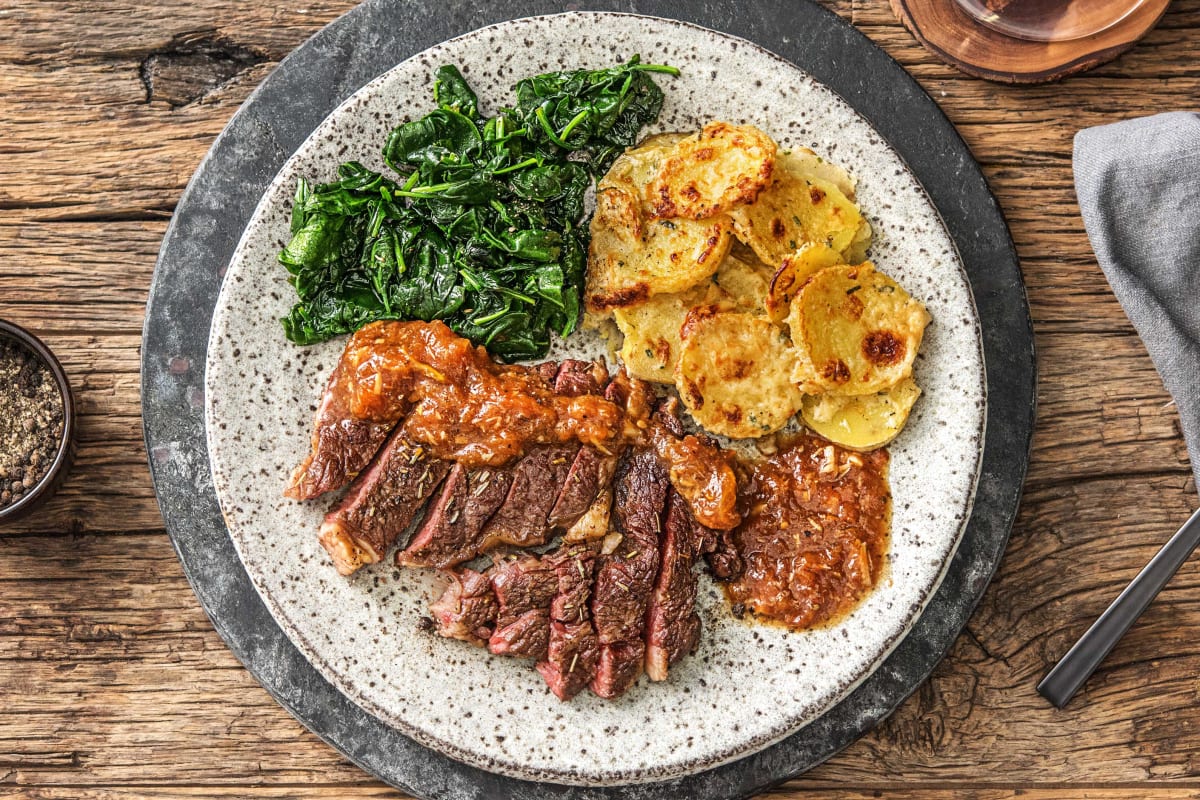 Rib-Eye Steak and Truffled Potato Gratin