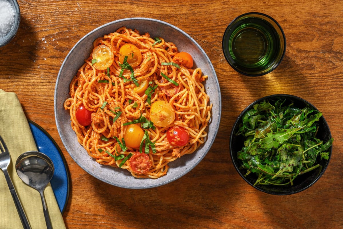 Ricotta e Noci! Spaghetti mit Baumnusspesto