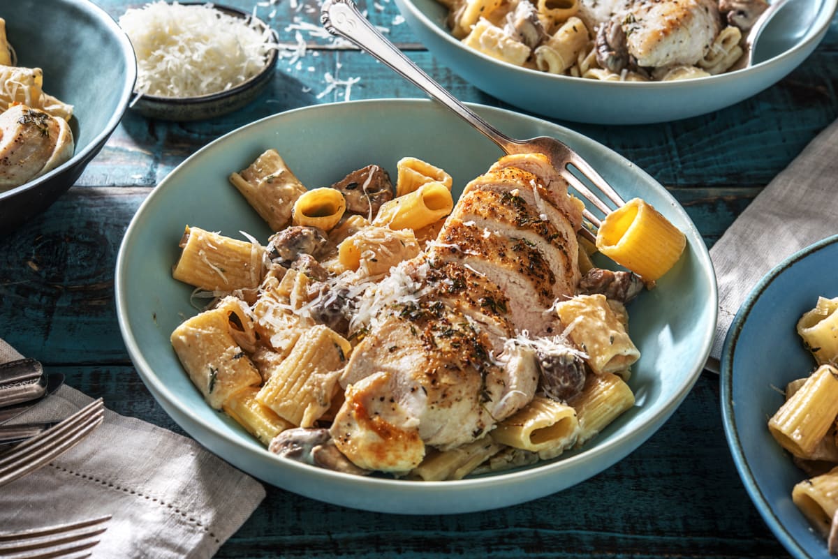 Creamy Chicken and Mushroom Rigatoni Pasta