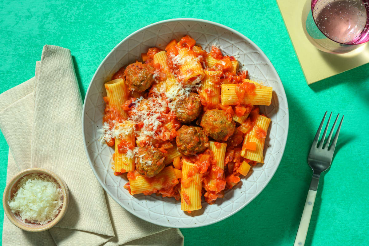 Rigatoni and Mini Pork Meatballs