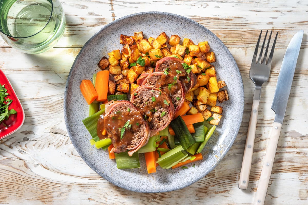 Rinderhackbraten mit Selleriewürfeln & Porree