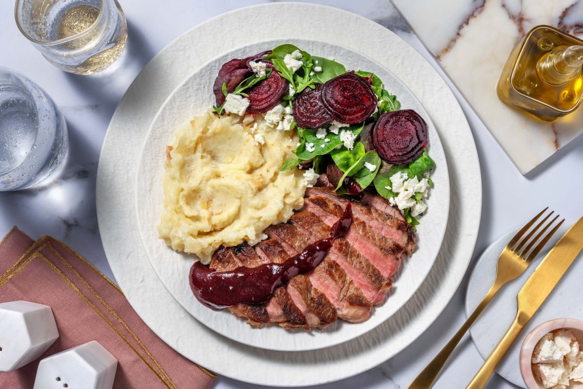 Rinderhüftsteak in Zwiebel-Balsamico-Soße