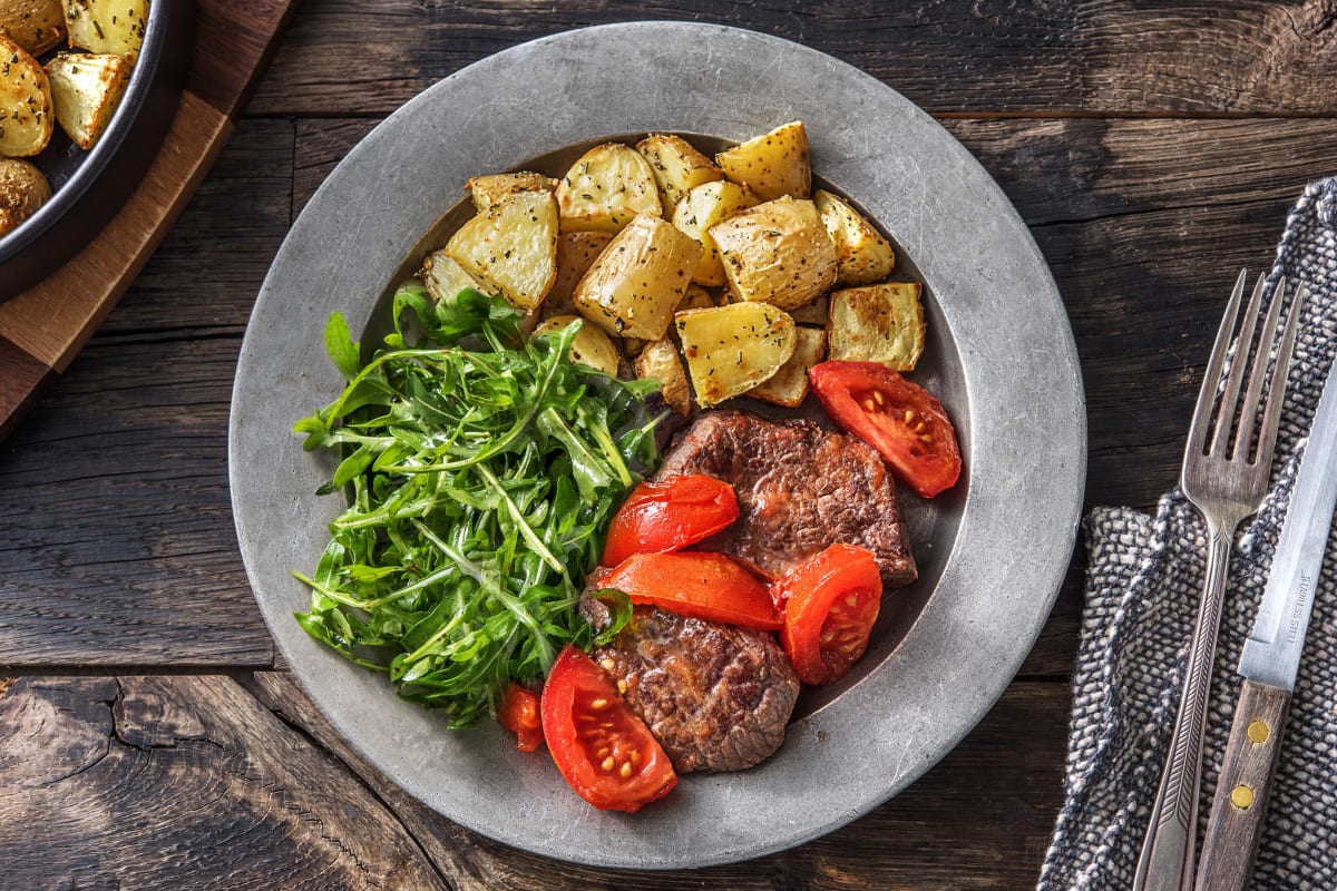 Rindersteak mit gedünsteten Tomaten