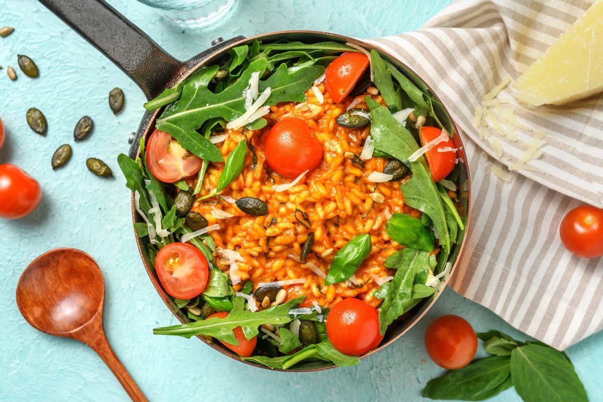 Risotto à la tomate, au lait de coco et basilic