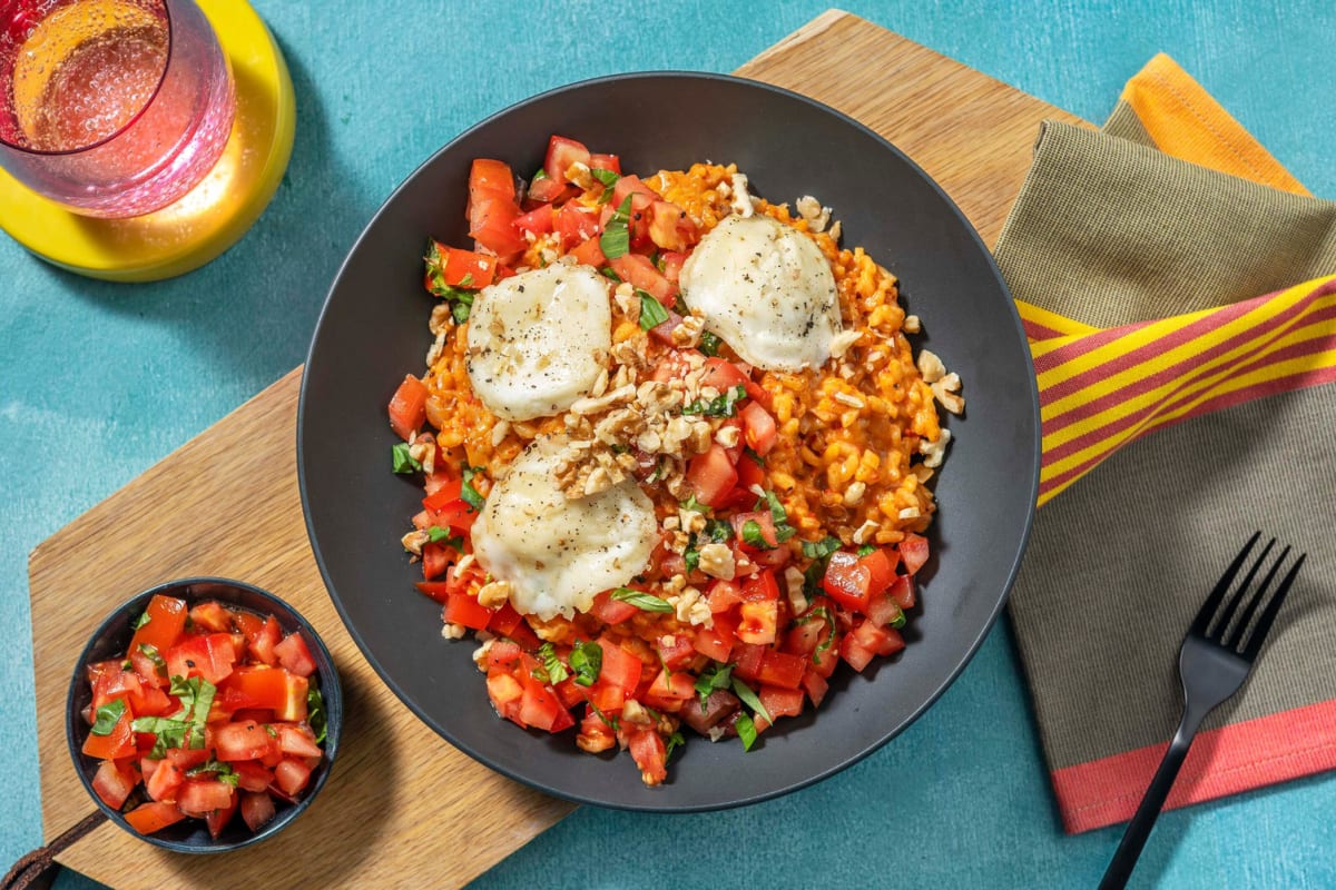 Risotto au paprika fumé et fromage de chèvre gratiné