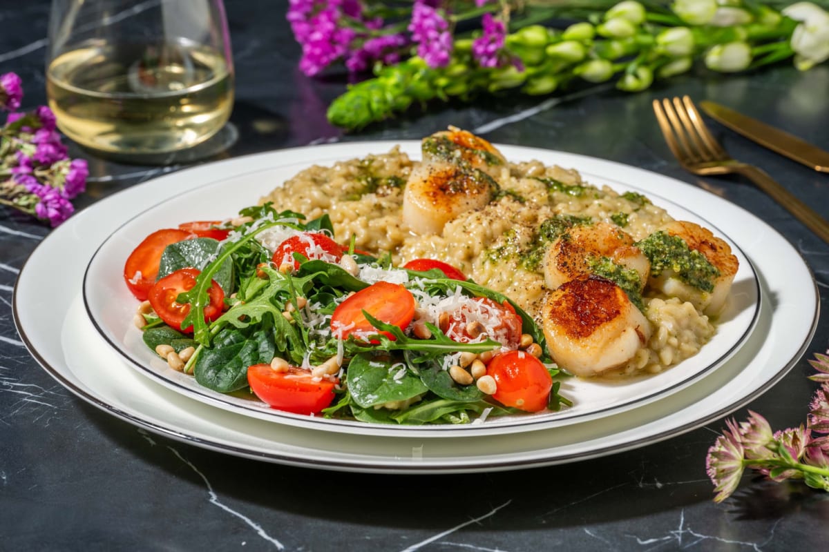 Risotto aux pétoncles et au pesto au basilic