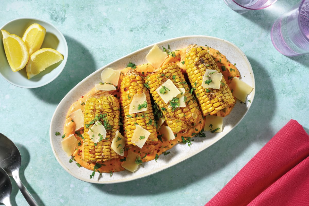 Roasted Corn Cobs & Zesty Sweet Chilli Mayo