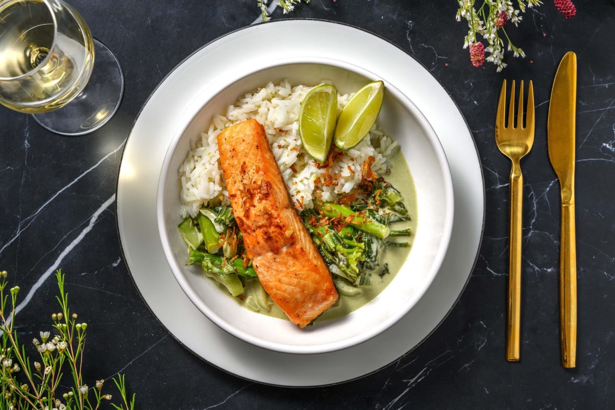 Roasted Salmon and Green Thai Style Curry
