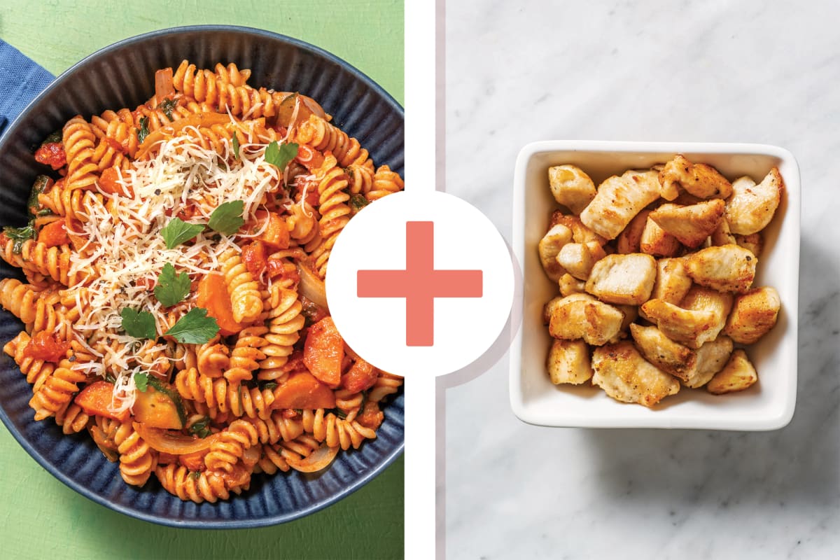 Roasted Veggie, Chicken & Tomato Fusilli