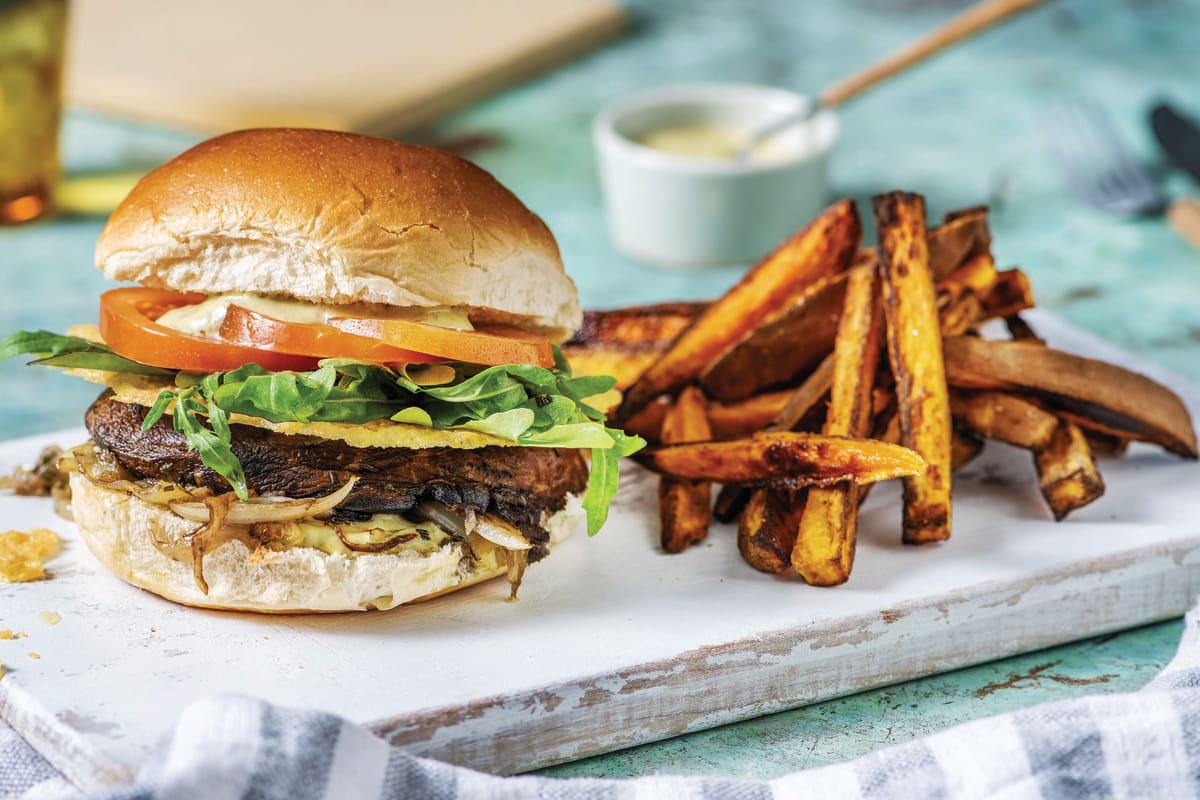 Rosemary Mushroom Burger & Fries