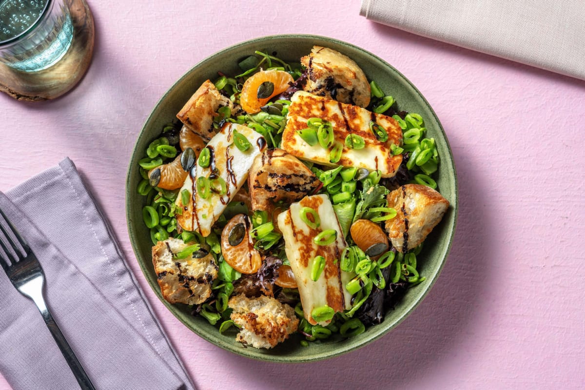 Golden Halloumi, Clementine and Pea Salad