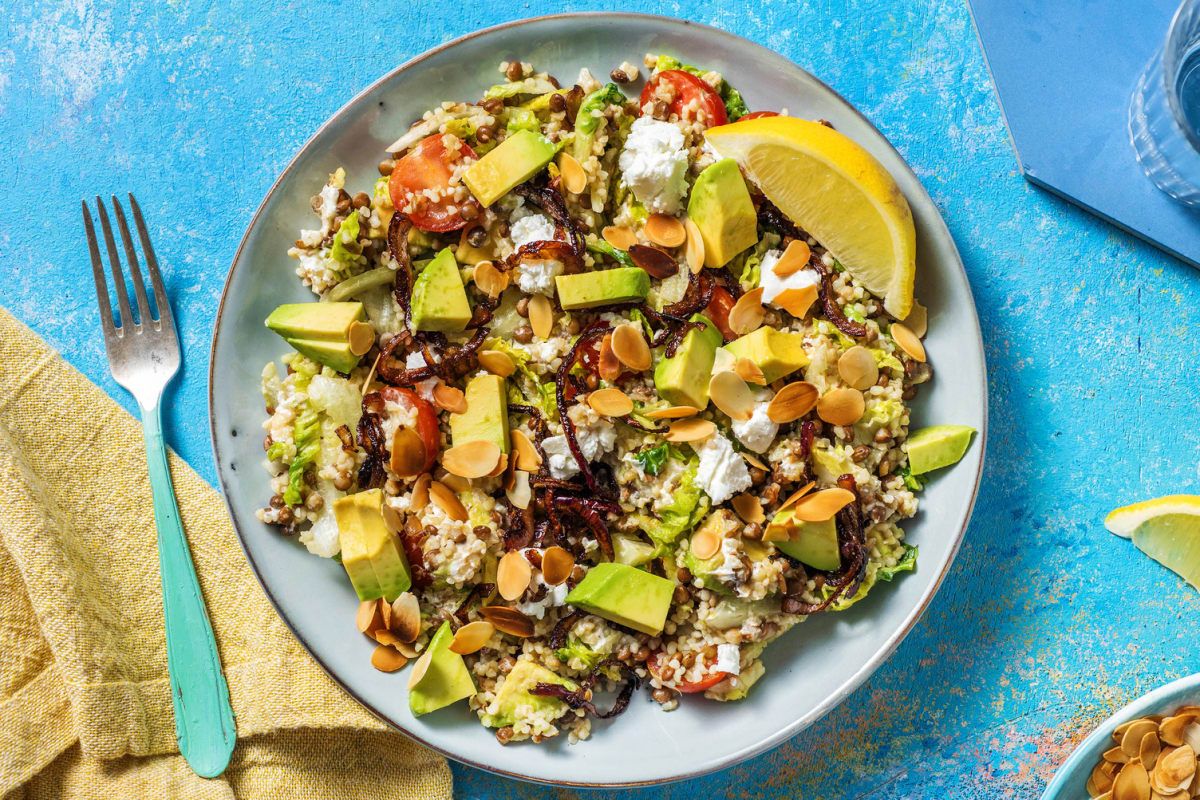 Bulgur-linzensalade met geitenkaas