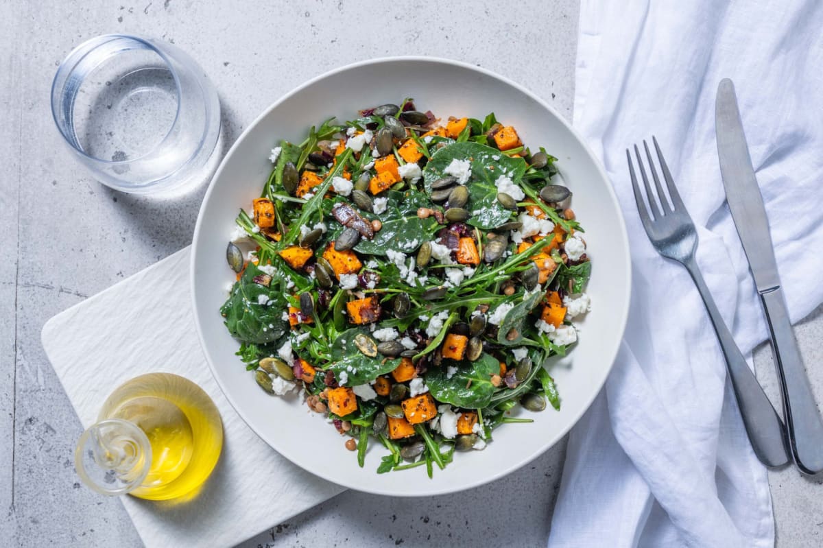 Carb Smart Sweet Potato, Chicken Tenders and Goat Cheese Salad
