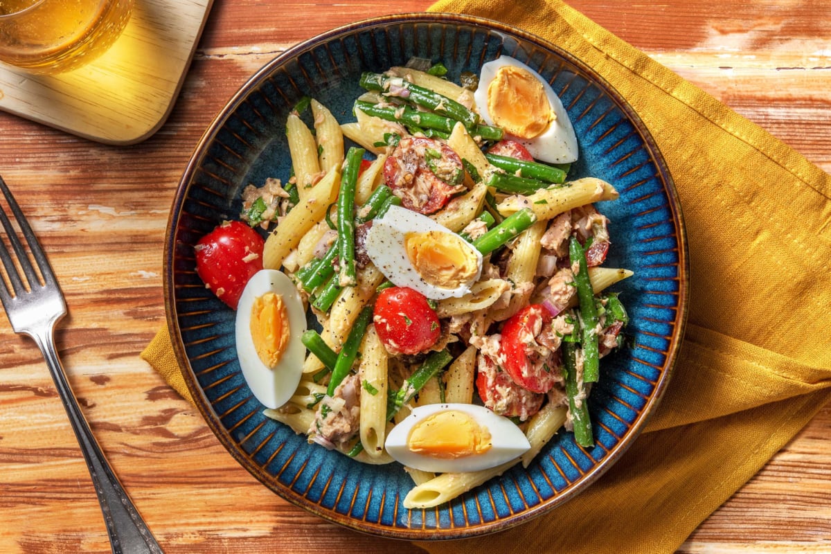 Pasta niçoise met tonijn en sperziebonen