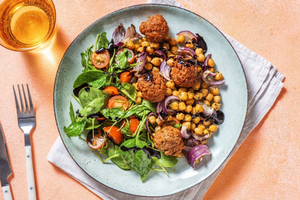 Salade de pois chiches et boulettes de bœuf à l’italienne