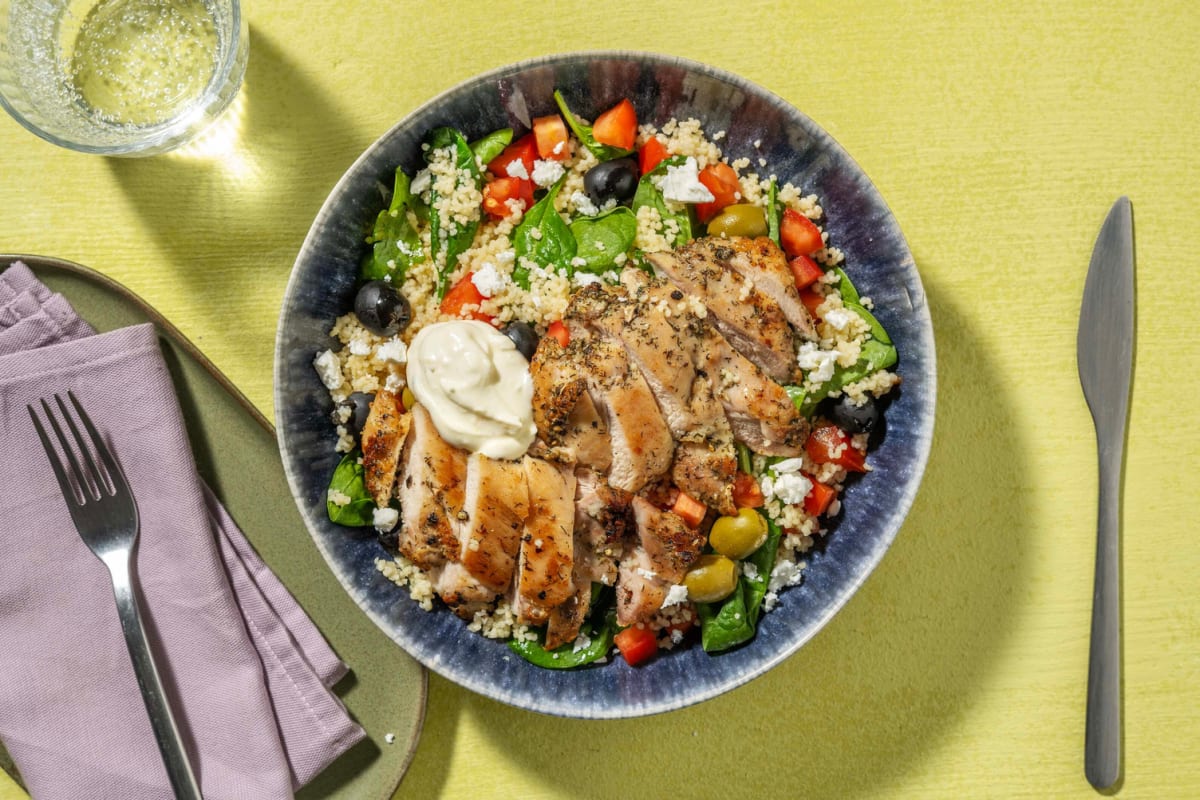 Salade de poulet et couscous à la grecque