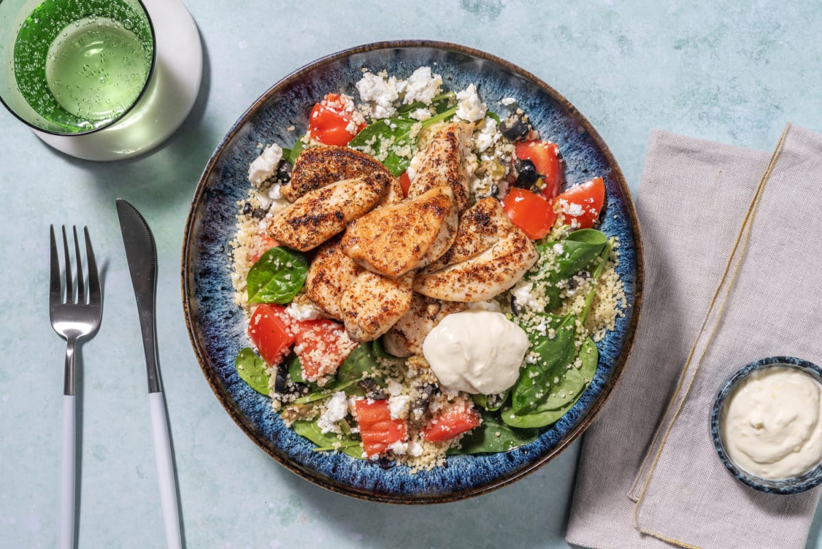 Salade de poulet et couscous à la grecque