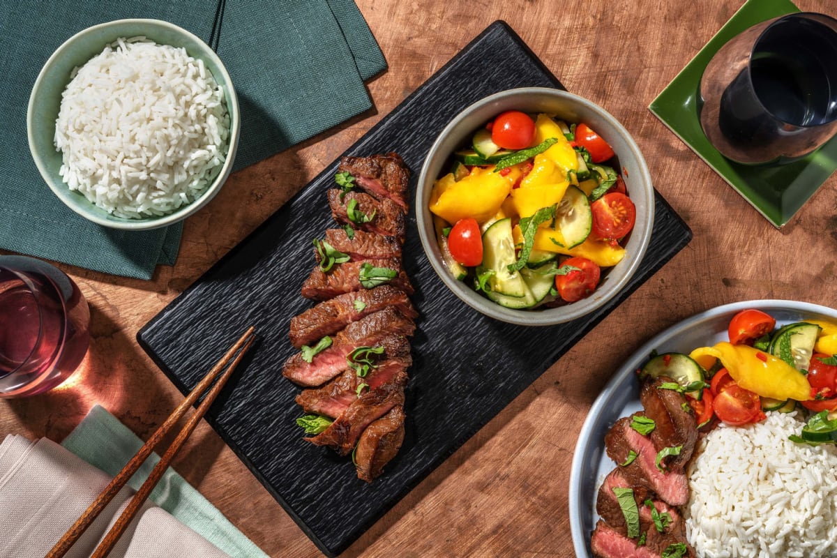 Thaise biefstuksalade met mango